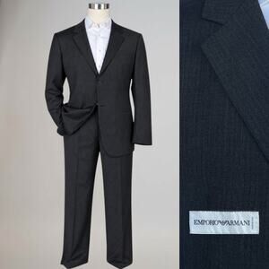 Emporio Armani Italy Suit 56L / 46L W38 Charcoal Gray Tonal Stripe
